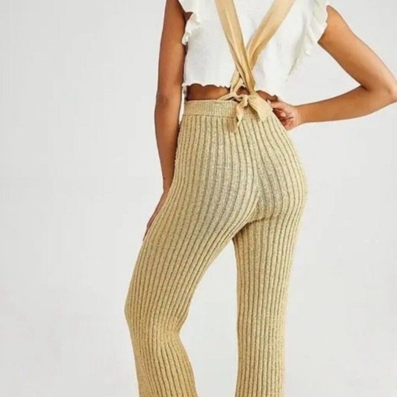 Free People Beach Cohen Beige Sand Knit Sweater Overalls - Picture 2 of 6